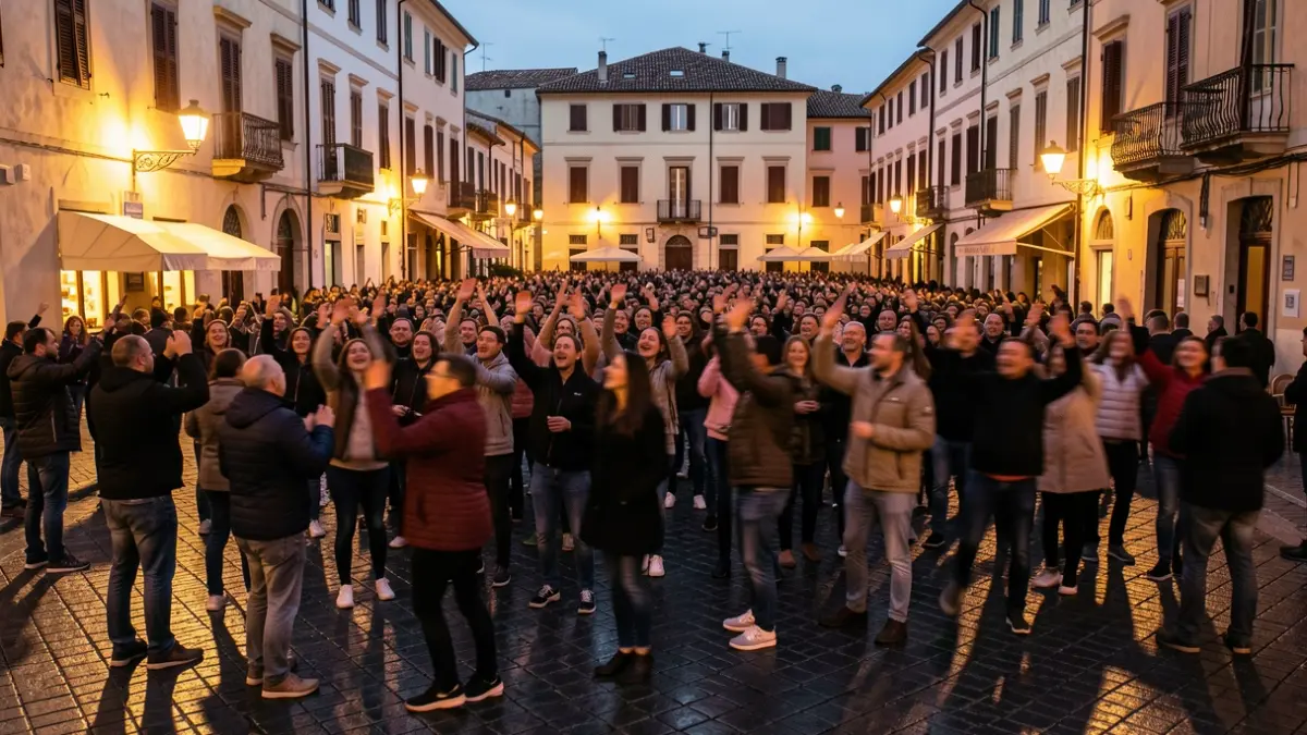 Imatge genèrica d'una multitud celebrant en una plaça urbana al capvespre.