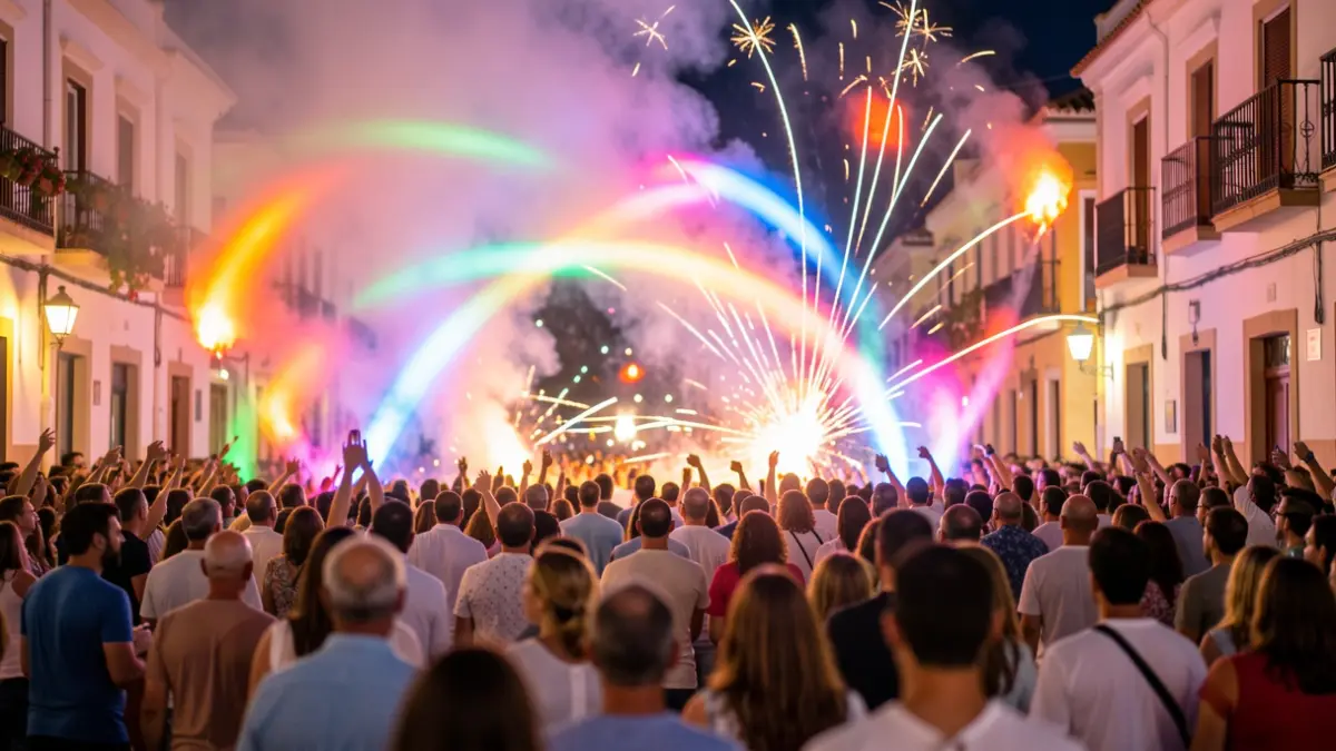 Generic image of the Fogueres festival in Alicante with festive lights.
