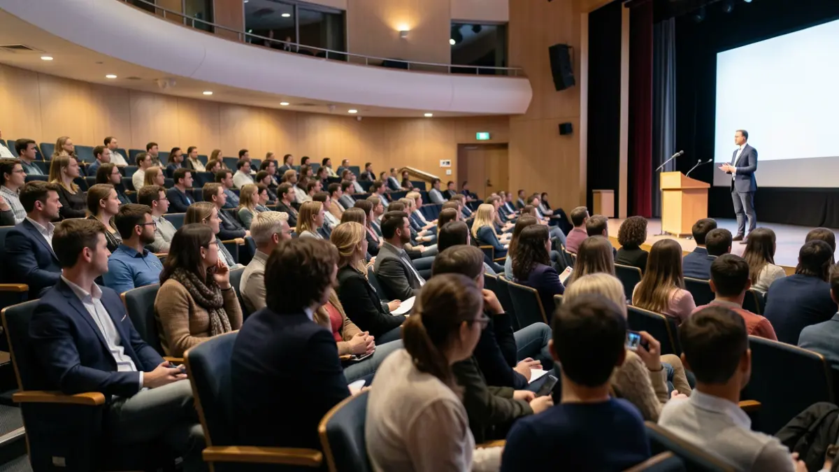 Imatge genèrica d'un auditori amb públic atent.