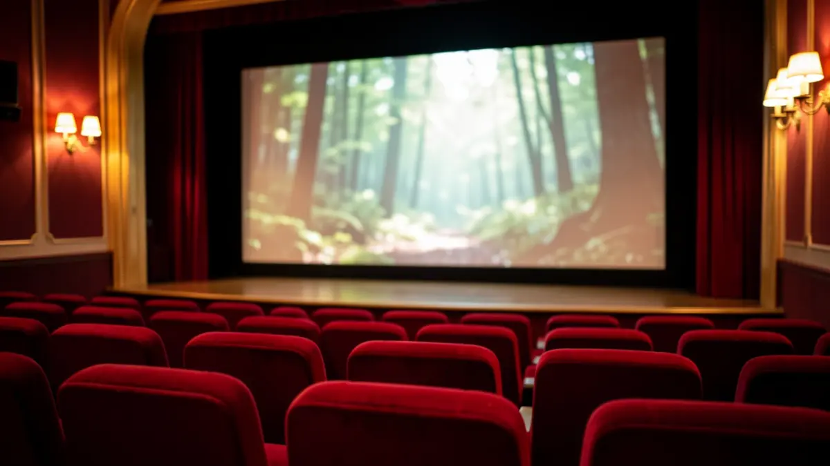 Generic image of a cinema with the screen lit up.
