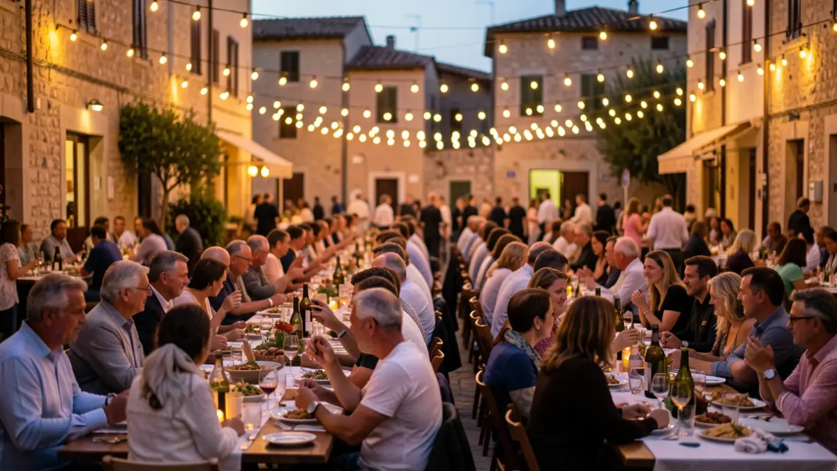 Imatge genèrica d'un sopar comunitari al capvespre en una plaça mediterrània.