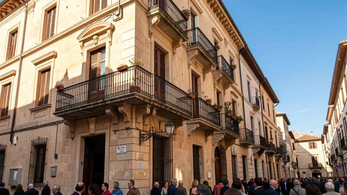 Imagen genérica de un ayuntamiento mediterráneo con balcones y luz solar.