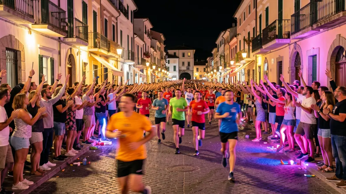 Imagen genérica de una carrera nocturna con público animando.