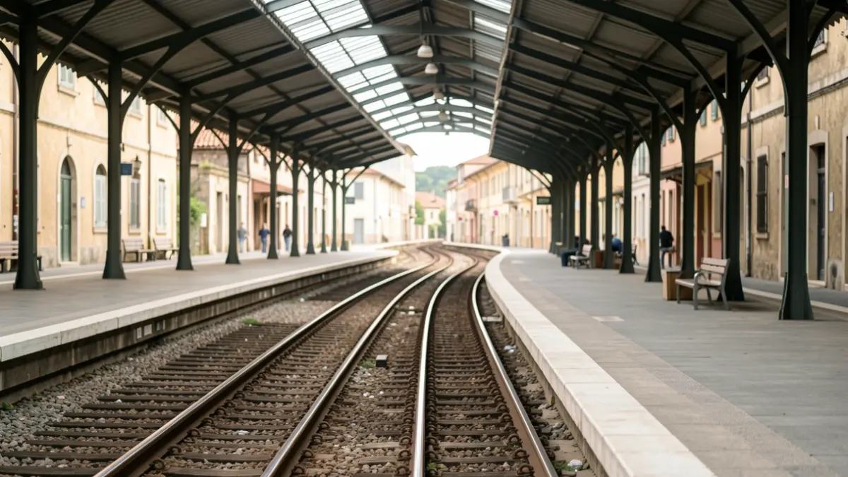 Generic image of an empty train platform with tracks disappearing into the distance.
