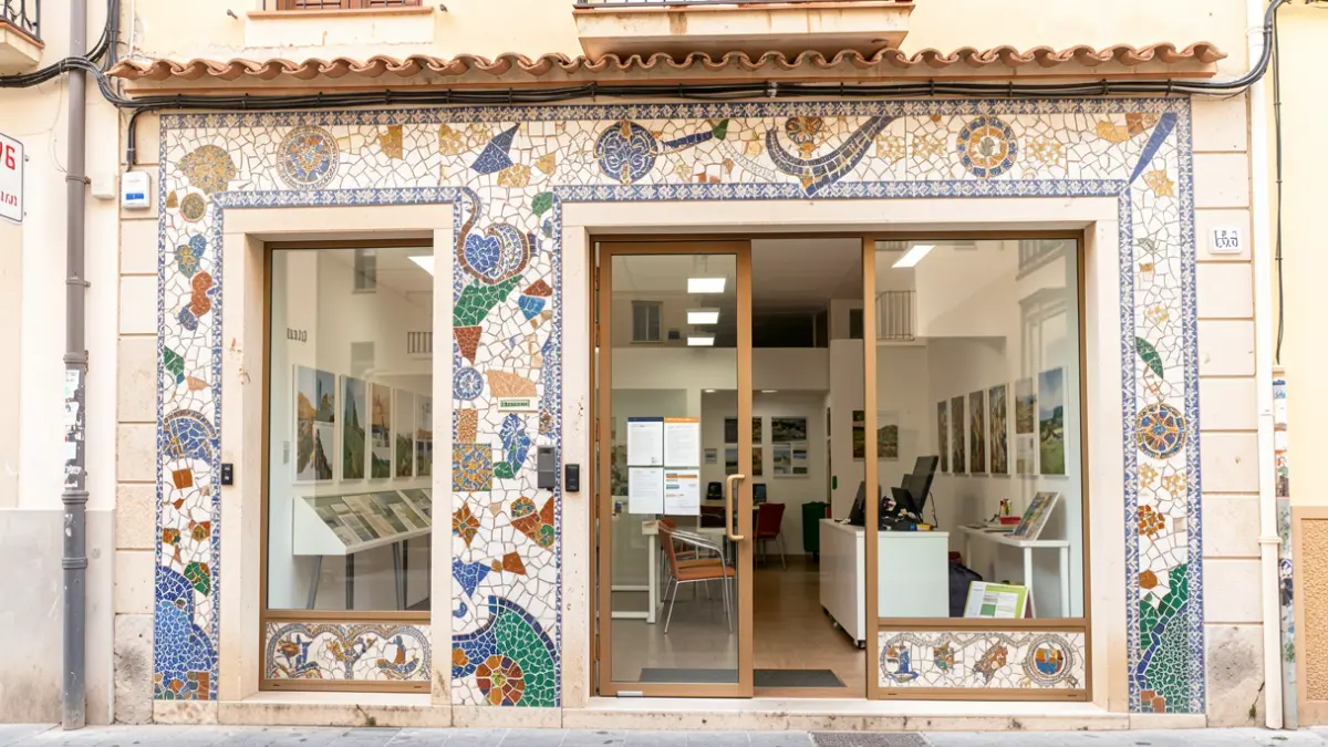 Generic image of a renovated tourist office facade with Valencian 'trencadís' mosaic details.