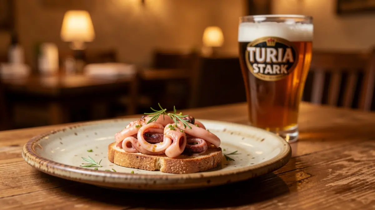 Imagen genérica de una tapa valenciana con cerveza Turia.