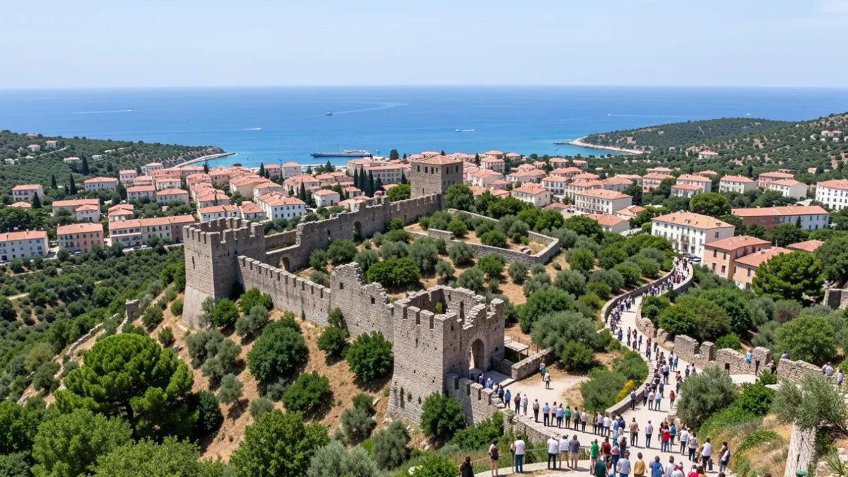 Vista panorámica de las ruinas del Castillo de Sagunto con vegetación mediterránea.