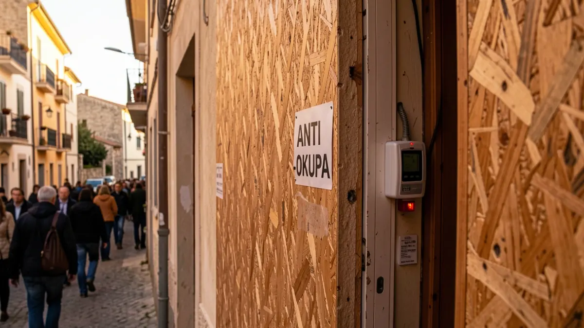 Imagen genérica de una puerta tapiada con medidas de seguridad en un edificio residencial.