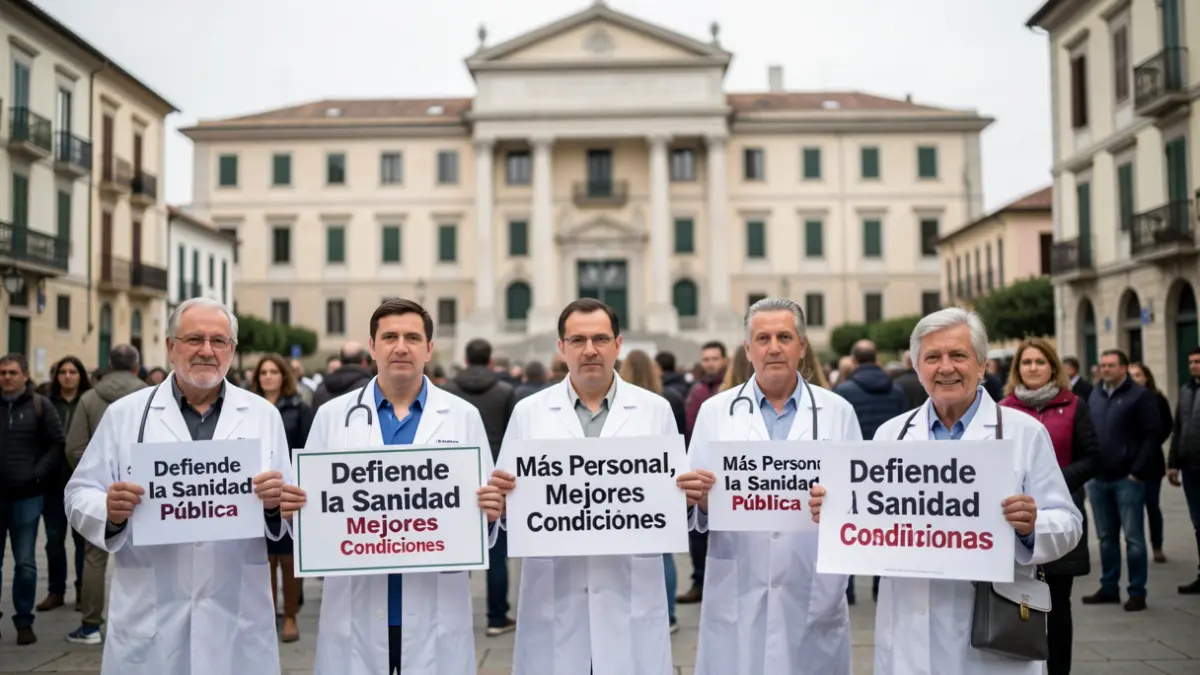 Imagen genérica de sanitarios manifestándose frente a un edificio oficial.