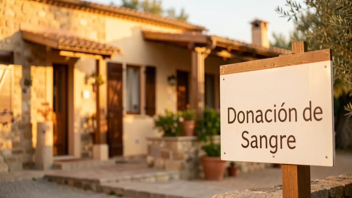 Generic image of a community center with a blood donation sign.