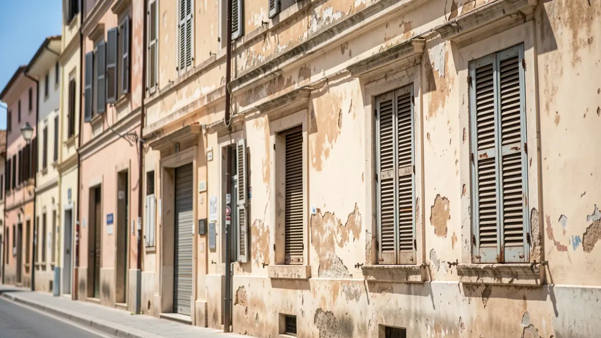 Imatge genèrica d'un edifici municipal amb signes de deteriorament.