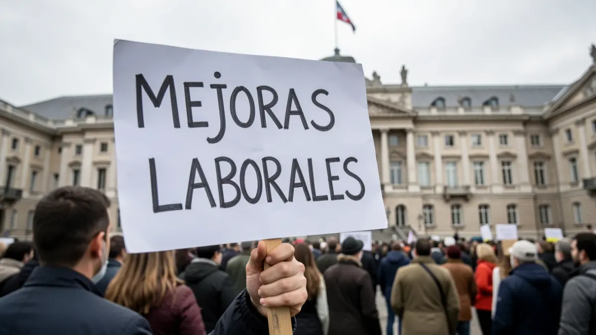 Imatge genèrica de pancarta de protesta davant un edifici oficial.