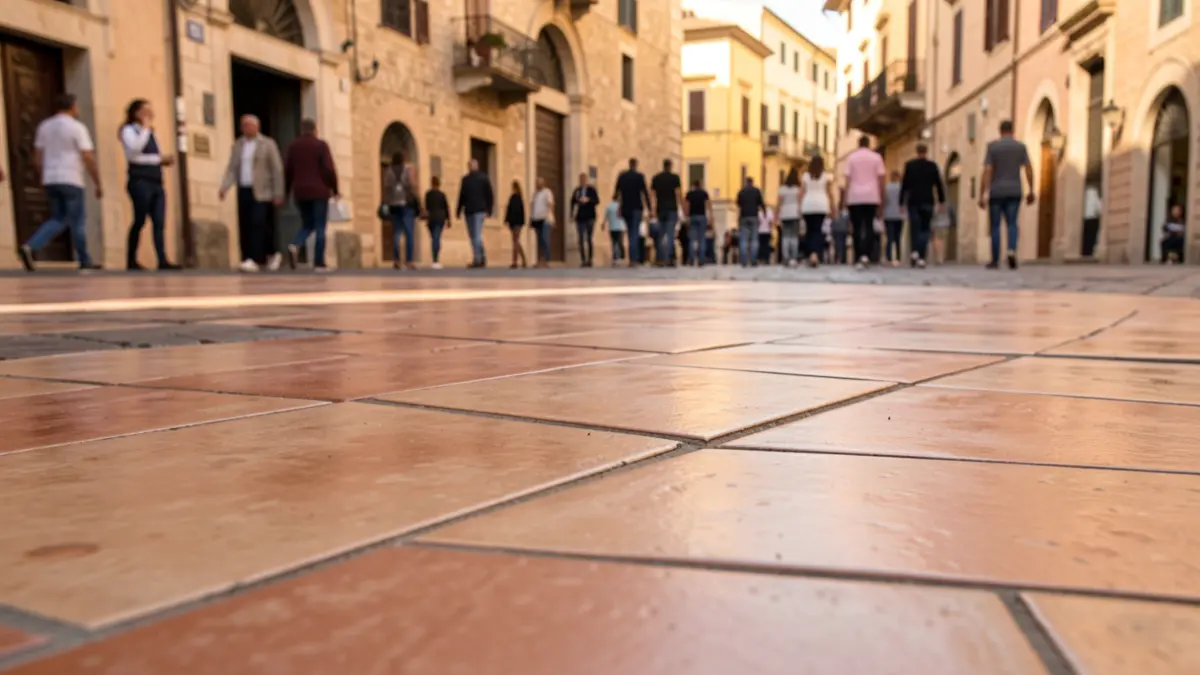Imagen genérica de azulejos cerámicos integrados en un espacio urbano.