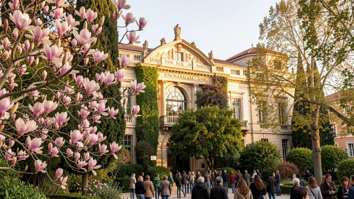 Generic image of the Botanical Garden of Valencia with vegetation and flowers.