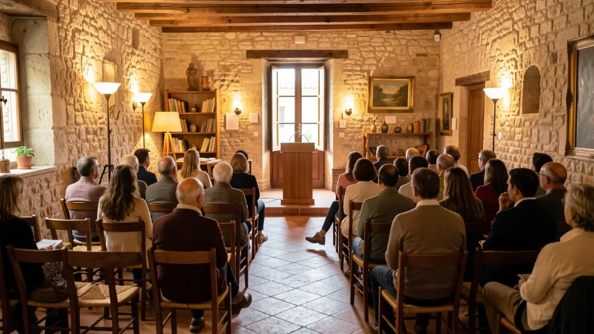 Generic image of a cultural space with chairs and a podium.