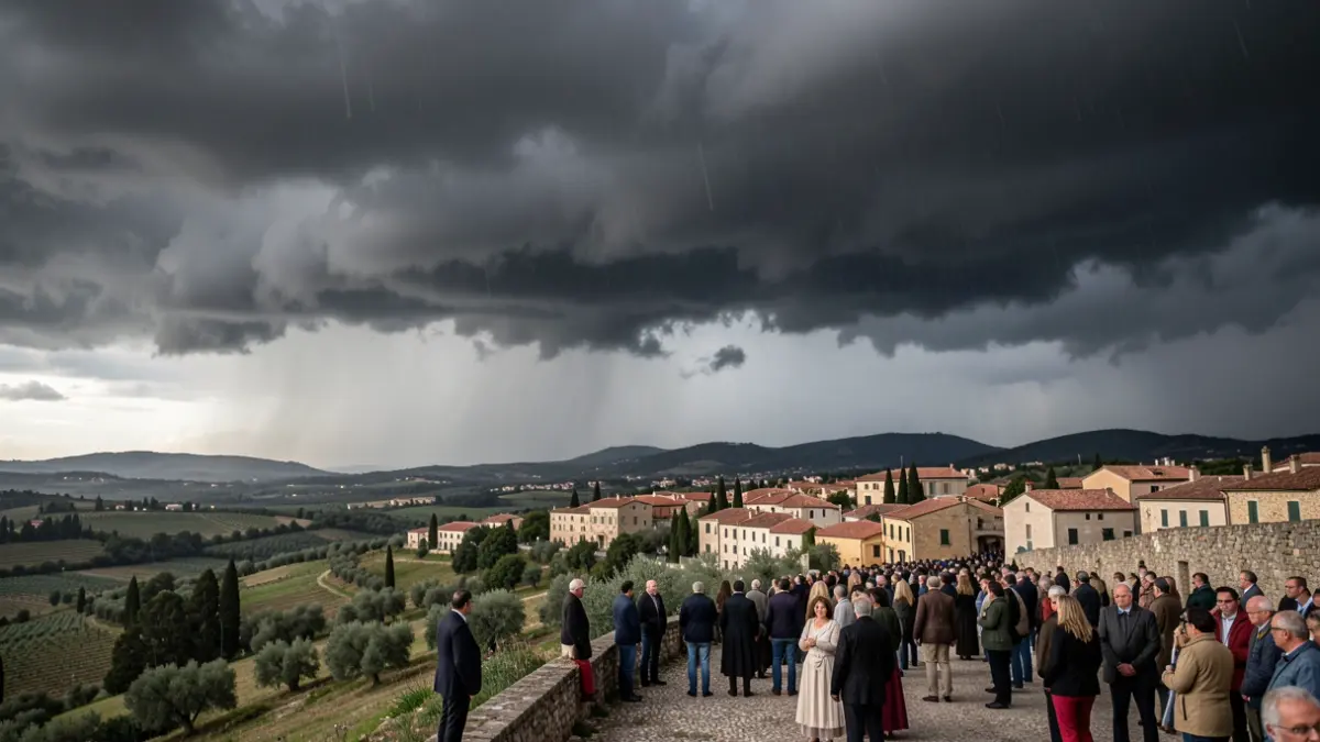 Generic image of storm clouds over a Mediterranean landscape.