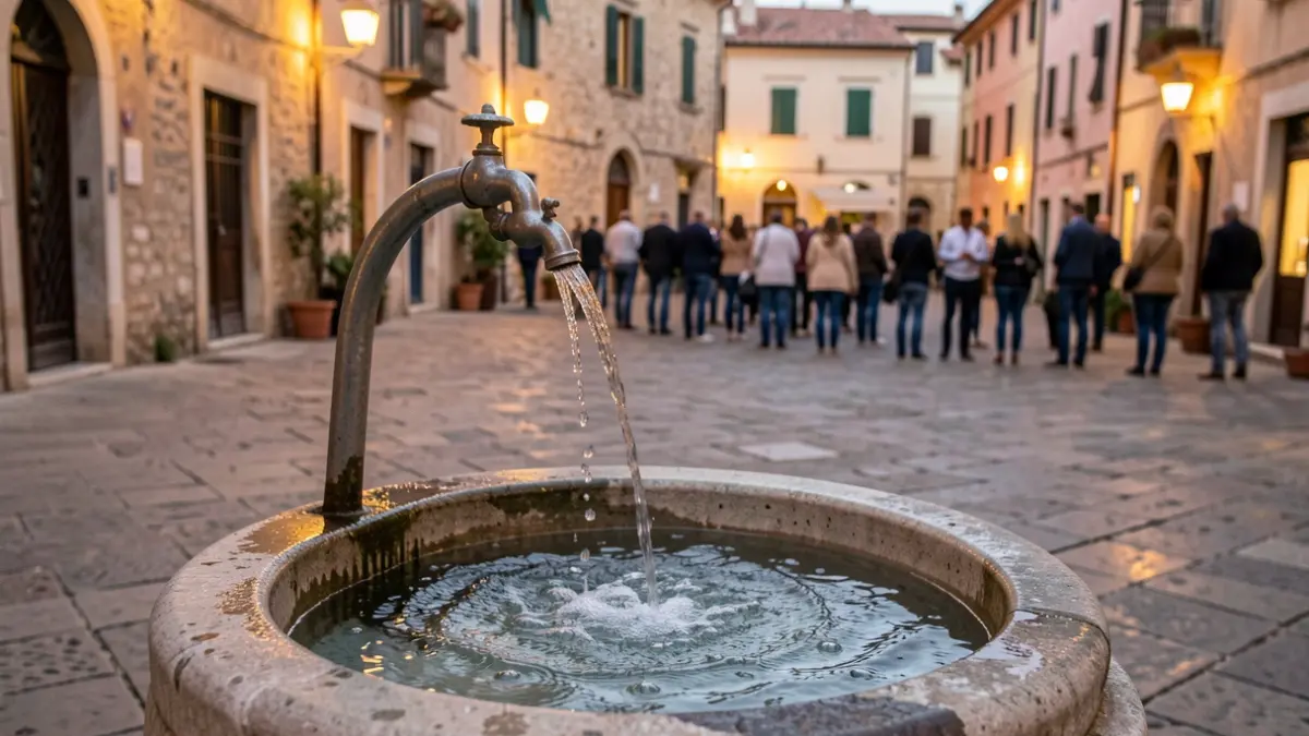 Generic image of a chilled water fountain in an urban setting.