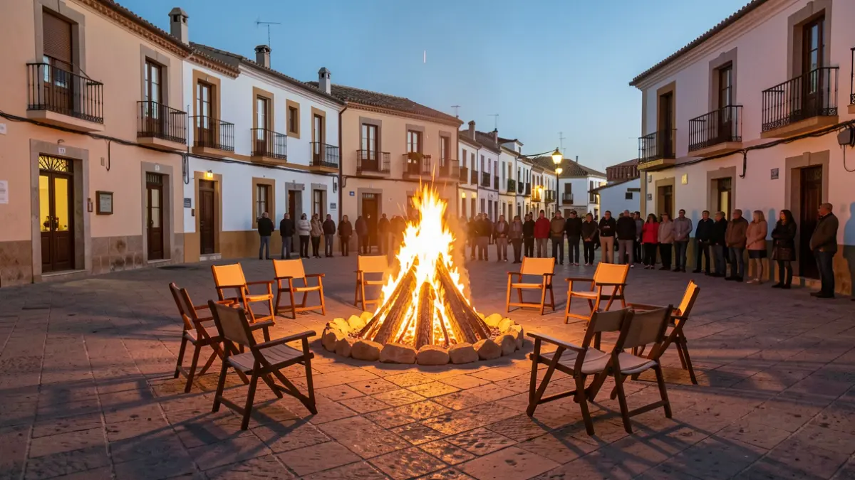 Generic image of a Mediterranean square with a bonfire.