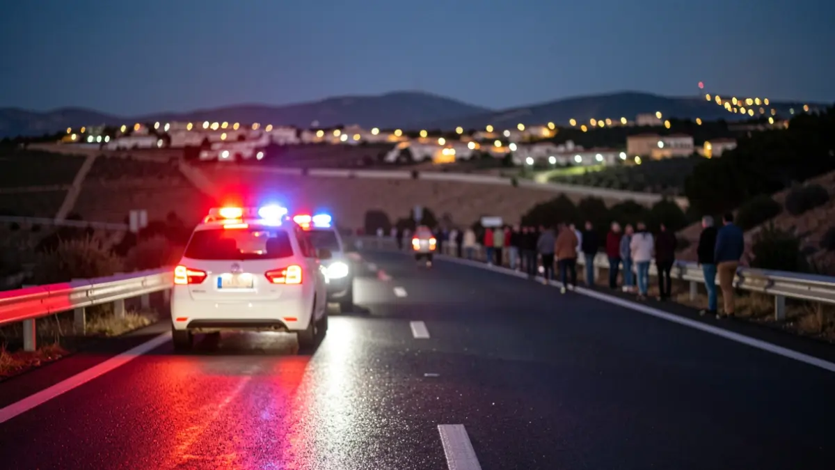 Imagen genérica de luces de emergencia en una carretera mojada de noche en la Comunidad Valenciana.