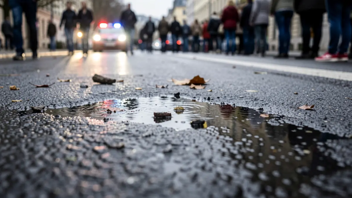 Imatge genèrica de restes d'un accident en una carretera mullada.