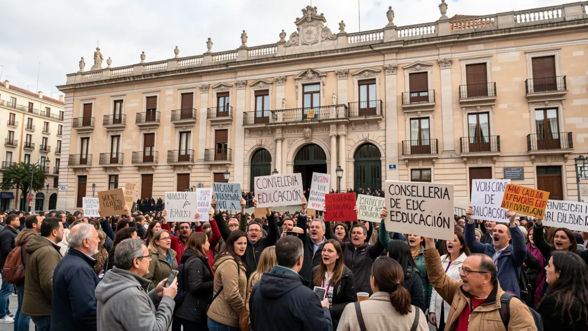 Generic image of protestors in front of the Conselleria de Educación in Valencia.