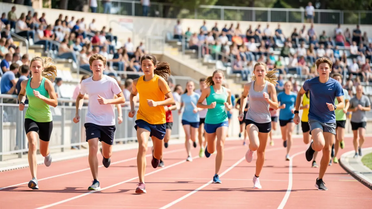 Generic image of young athletes training on a running track.