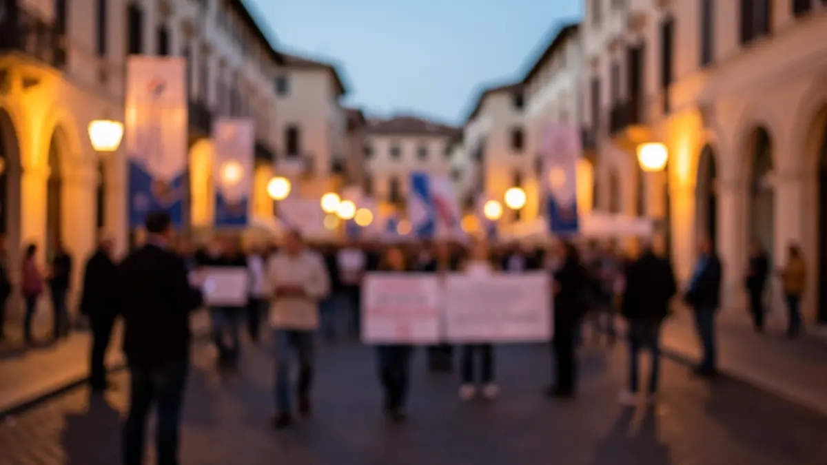 Imatge genèrica d'un acte polític en una plaça de ciutat mediterrània.