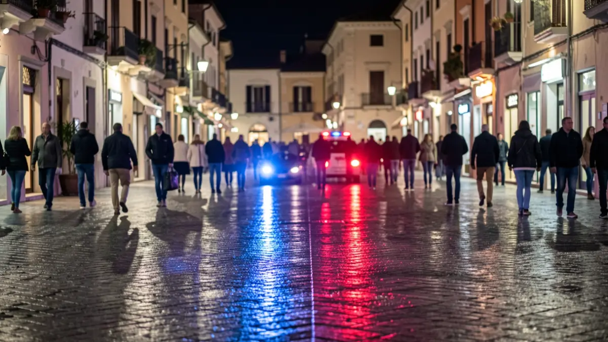 Generic image of police emergency lights reflecting on wet asphalt at night.
