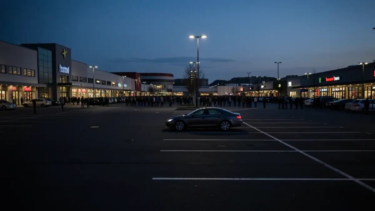 Imatge genèrica d'un aparcament de centre comercial de nit.