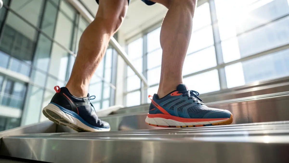 Imatge d'un atleta preparant-se per a una carrera vertical en un entorn urbà modern.