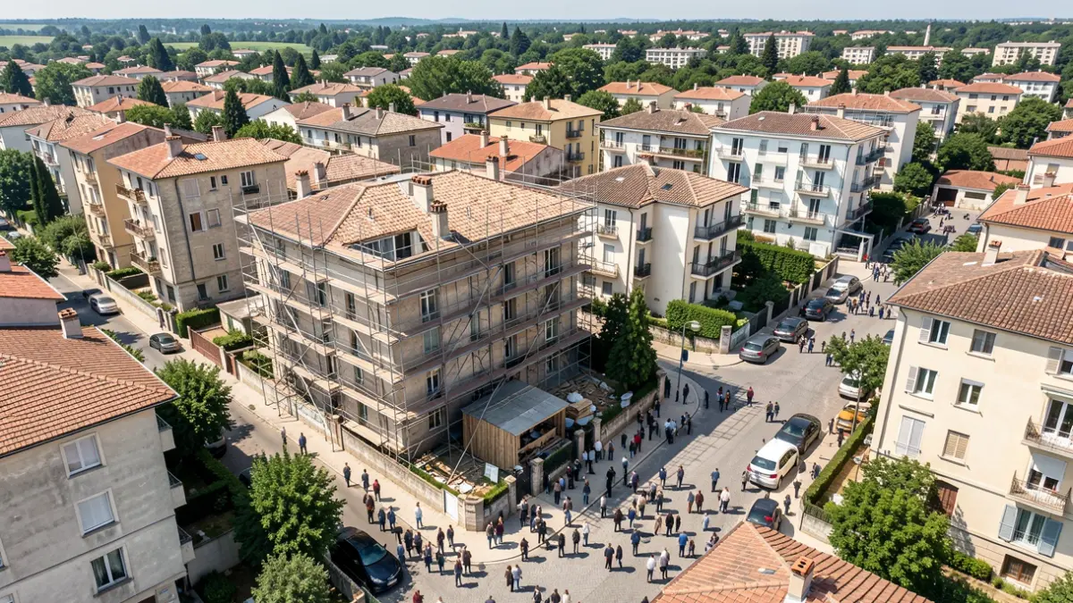 Imatge genèrica de rehabilitació d'habitatges en un barri.