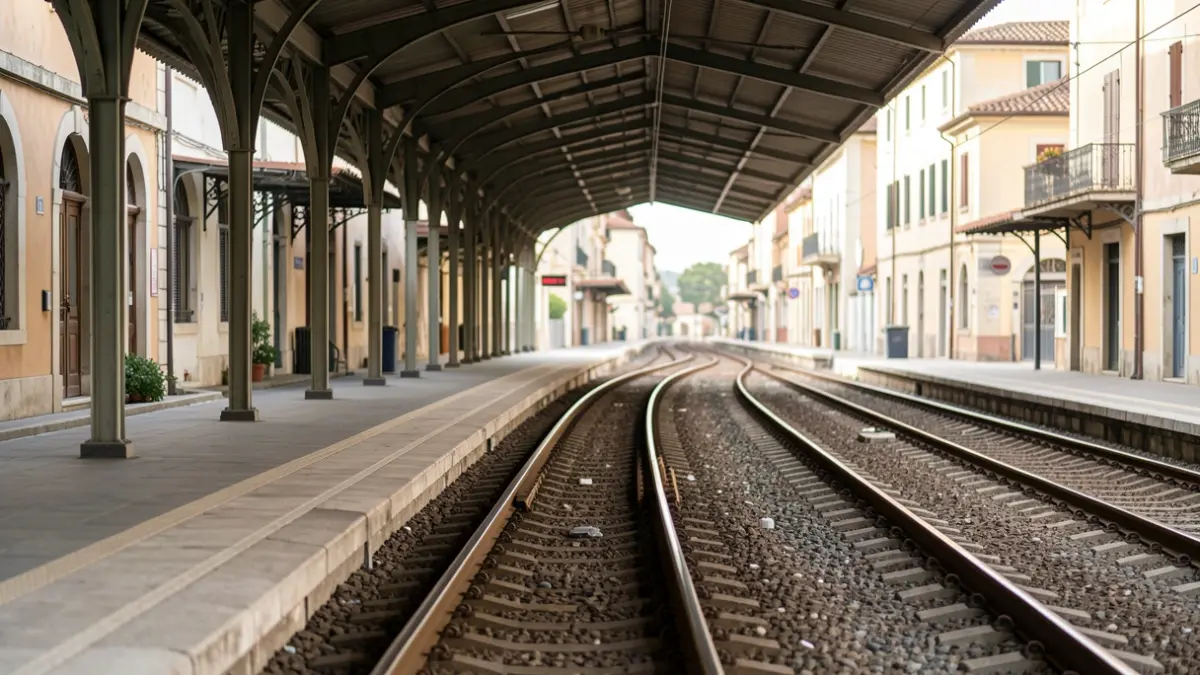 Imagen genérica de una estación de tren vacía con las vías al fondo.