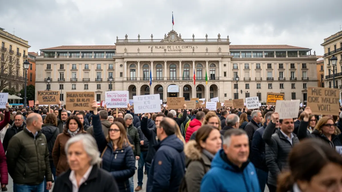 Generic image of protesters in front of the Valencian Parliament.
