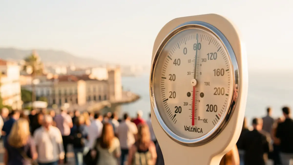 Generic image of a thermometer showing high temperatures under a cloudy sky.
