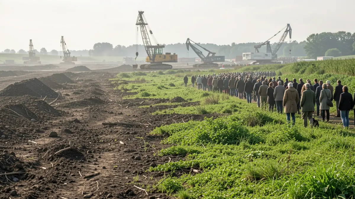 Generic image of mining restoration showing a transition from barren earth to green vegetation.