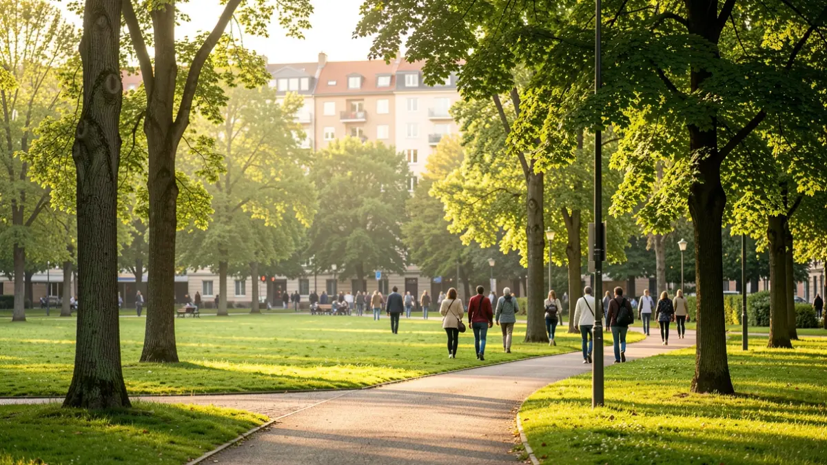 Generic image of an urban park with trees and paths.