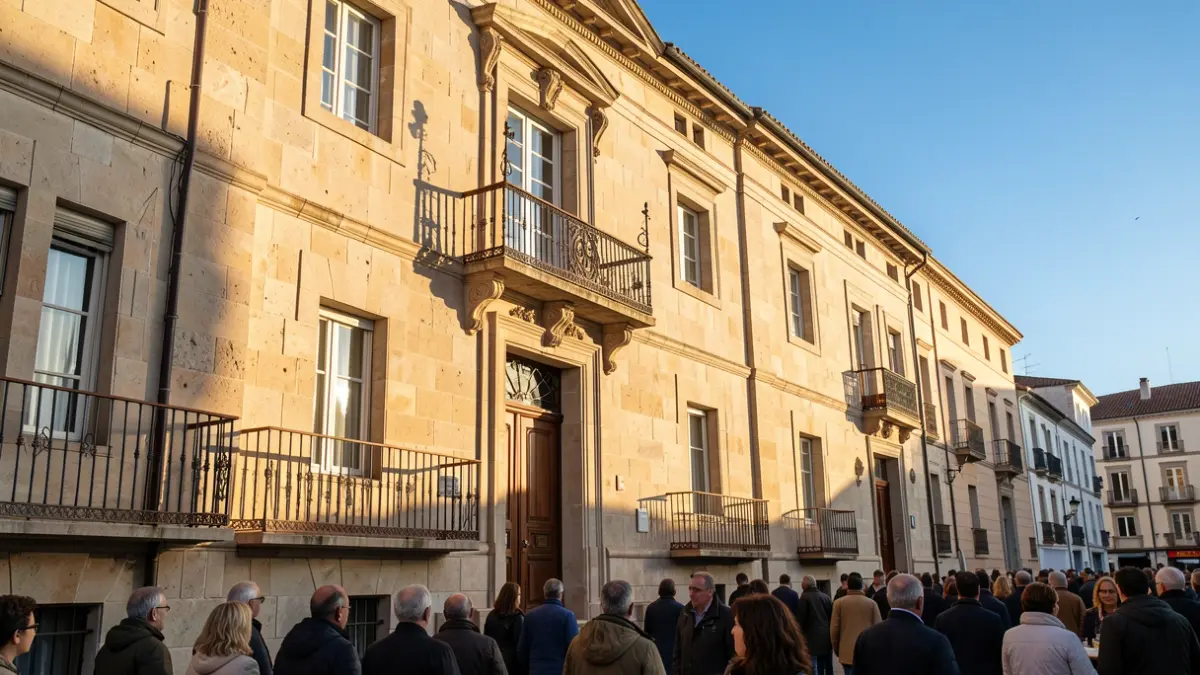 Imatge genèrica de la façana d'un ajuntament valencià amb balcó i baranes de ferro, il·luminat pel sol de la vesprada.