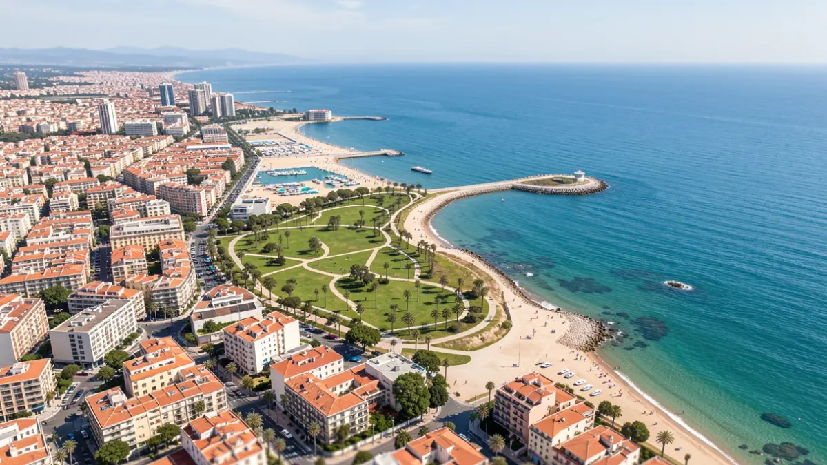 Vista aèria de la costa de València amb el pla del litoral.