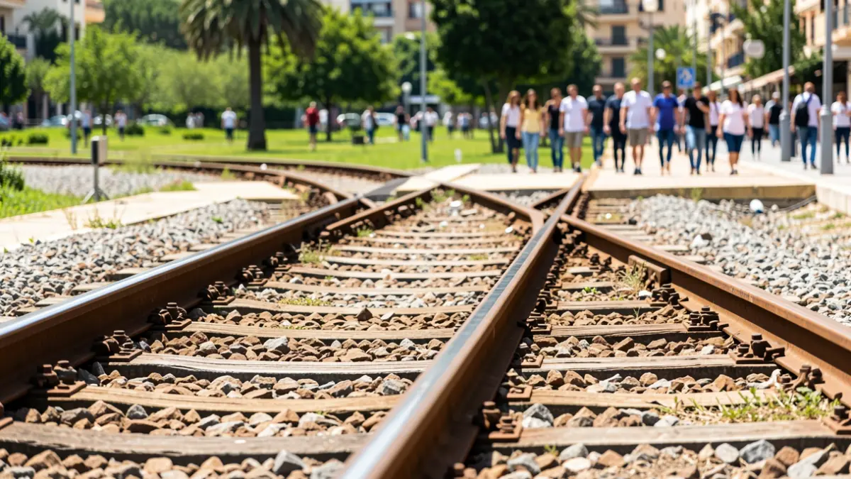 Imatge genèrica de vies de tren abandonades en un entorn urbà amb potencial per a zones verdes.