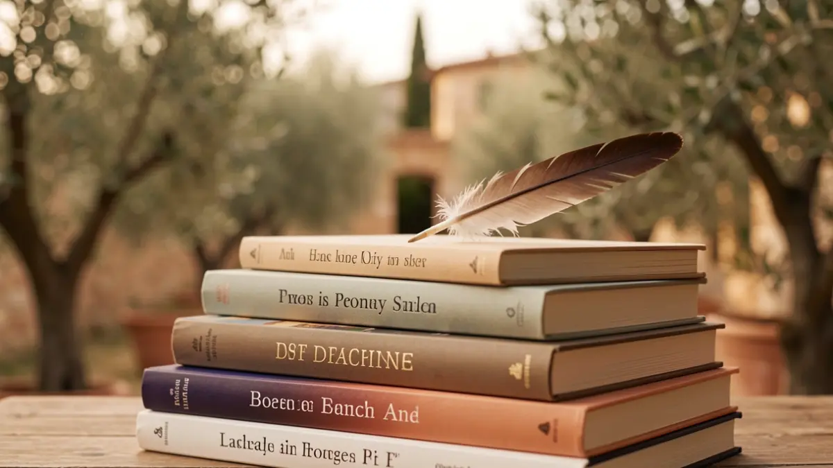 Imatge genèrica de llibres de poesia amb una ploma.