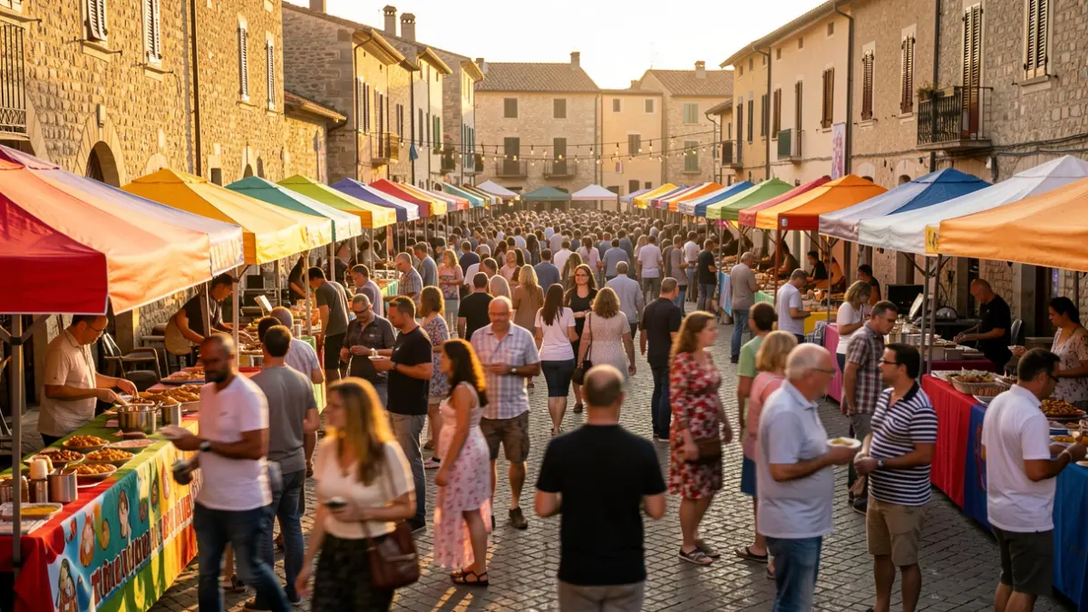 Generic image of a street festival with people, music, and stalls.