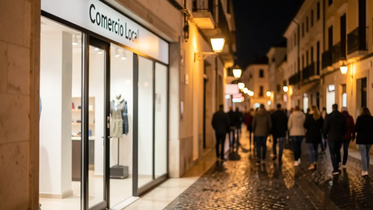 Generic image of a local shop illuminated at night.