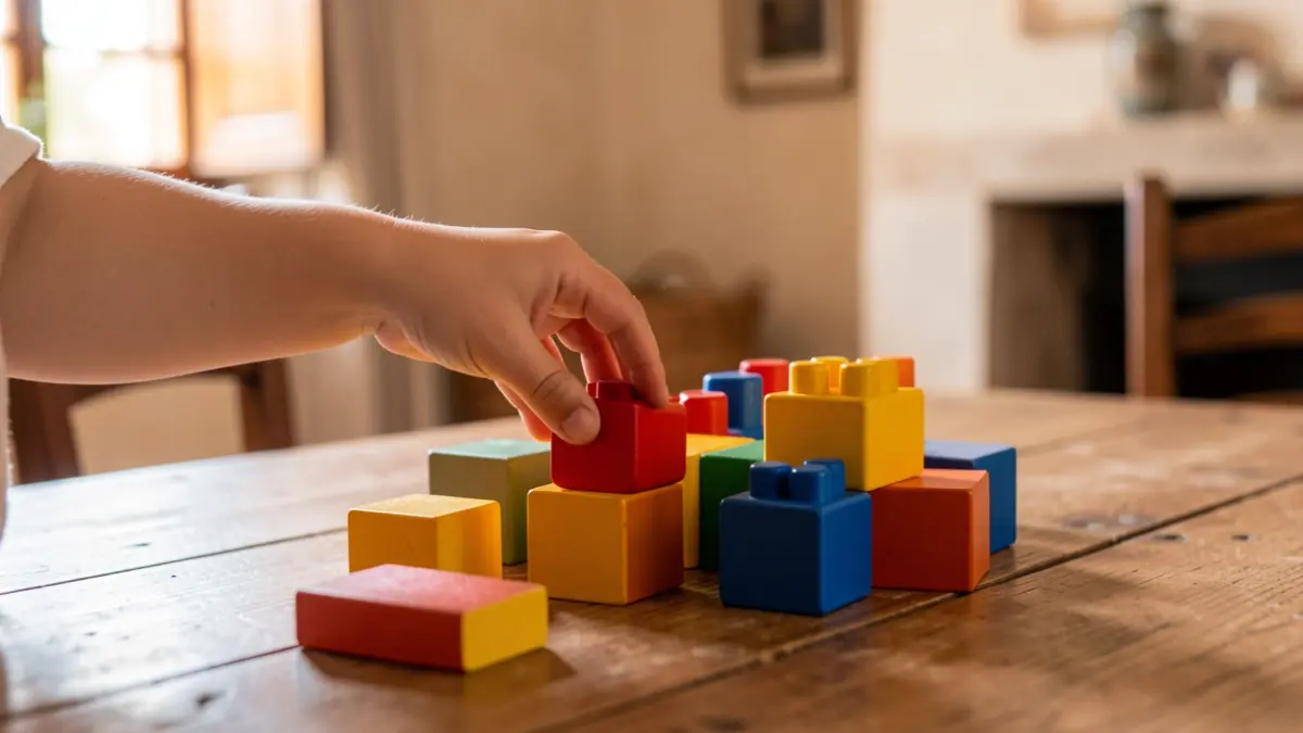 Generic image of children's building blocks on a wooden table.