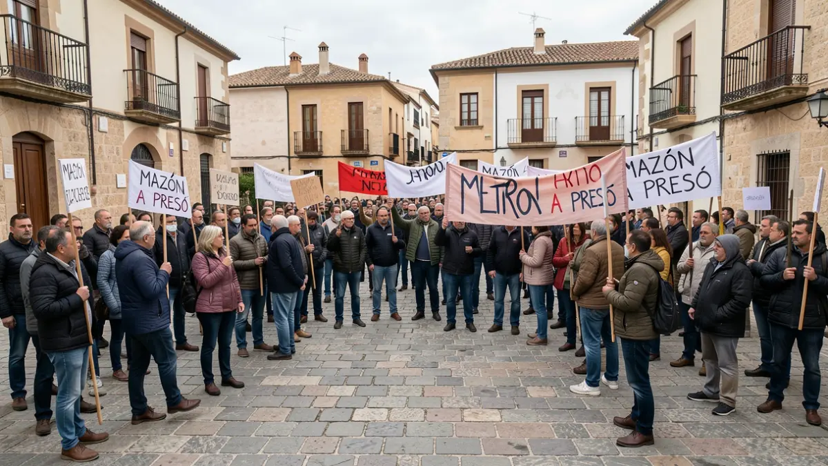 Manifestación en Paiporta contra la gestión de la gota fría, con pancartas y lemas de protesta.