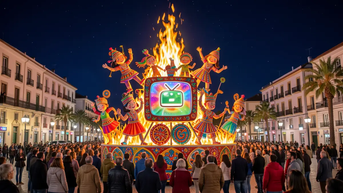 Generic image of a children's bonfire with cultural and television themes.