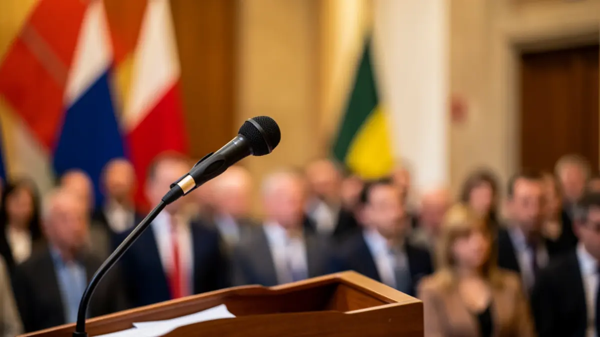 Imatge genèrica d'un micròfon en un faristol, simulant un debat polític.