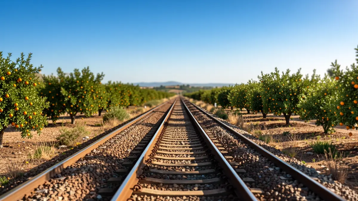 Imagen genérica de vías de tren de alta velocidad en un paisaje mediterráneo.
