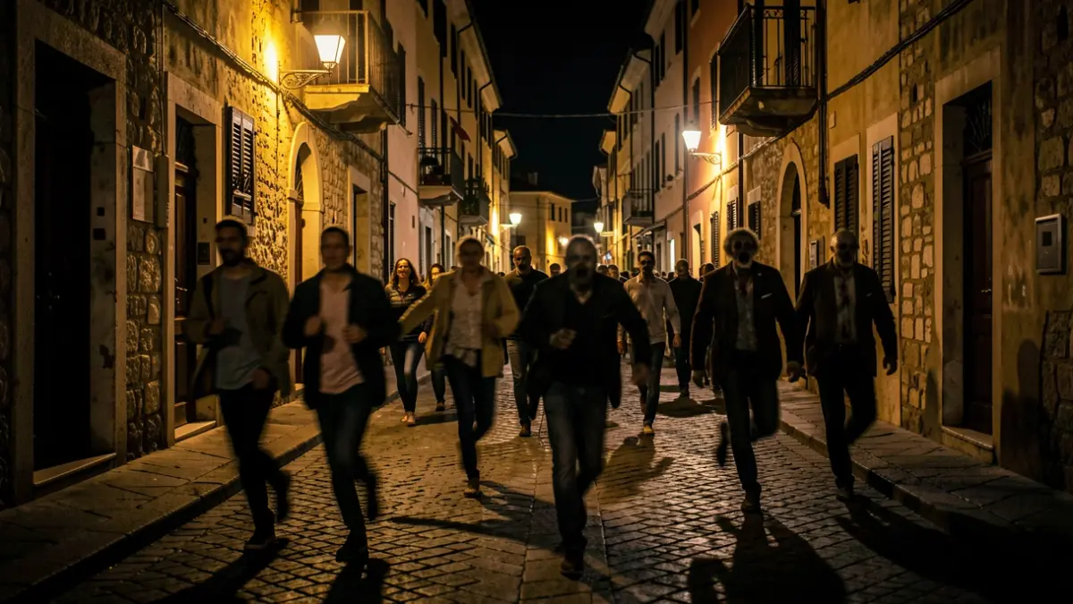 Imatge genèrica d'una representació de zombis en un carrer nocturn.