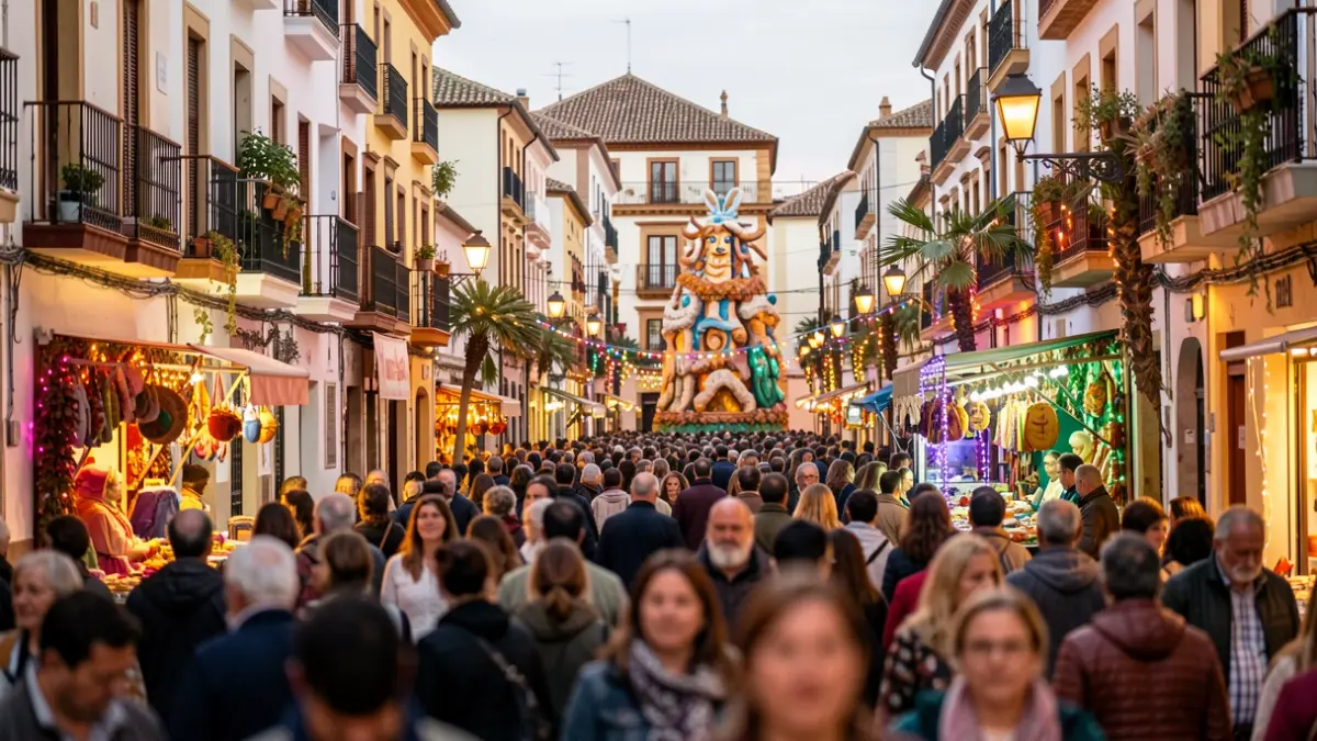 Imagen genérica de un ambiente festivo de Fallas en Valencia con multitud y luces.