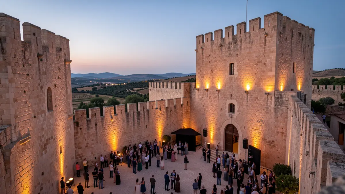Generic image of Xàtiva Castle illuminated at dusk.
